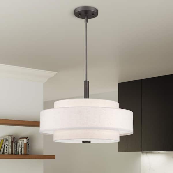 AVIANCE LIGHTING Somerhill 60-Watt 4-Light English Bronze Shaded Pendant Light with Fabric Shade, No Bulbs Included
