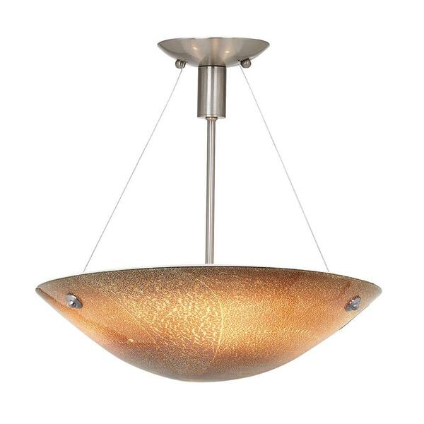 Illumine 3-Light Brushed Steel Semi Flush Mount with Silver Amber Glass-DISCONTINUED