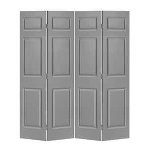 48 in. x 80 in. 6 Panel Light Gray Painted MDF Composite Bi-Fold Double Closet Door with Hardware Kit