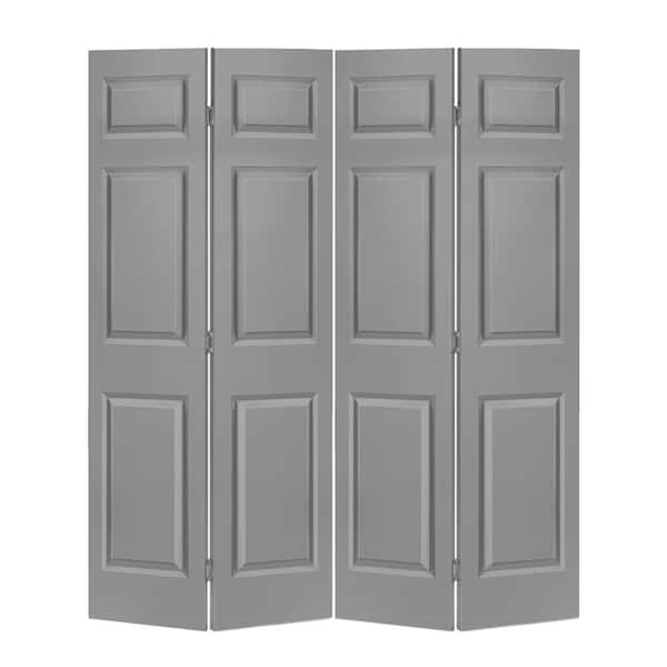 CALHOME 48 in. x 84 in. 6Panel Light Gray Painted MDF Hollow Core Composite Bi-Fold Double Closet Door with Hardware Kit