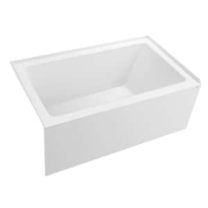 54 in. x 32 in. Acrylic Alcove Skirt Soaking Bathtub with Left Overflow and Drain in White/Brushed Nickel