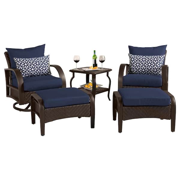 RST BRANDS Barcelo 5-Piece Motion Wicker Patio Deep Seating Conversation Set with Sunbrella Navy Blue Cushions