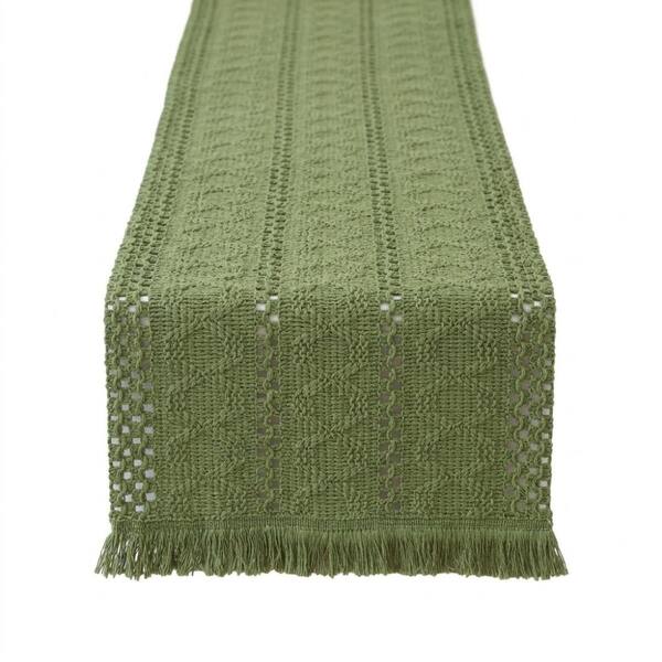 12 in. W x 72 in. L Green Solid Color Linen Blend Table Runner for Table Decor 1 Pack