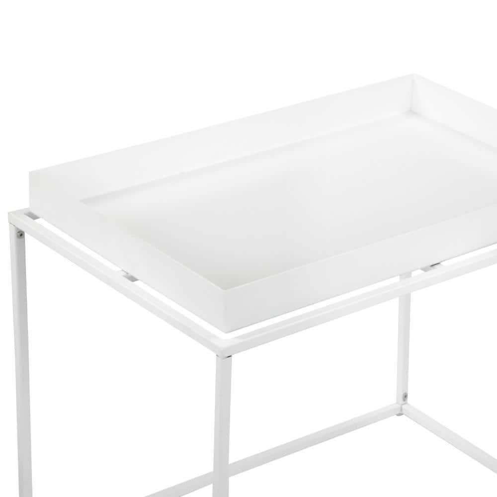 24" White Powder Coated Metal Tray Top End Table
