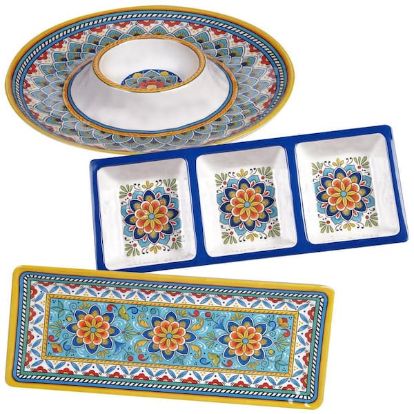 Portofino 3-Piece Seasonal Multicolored Melamine Hostess Set