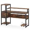 55 in. Brown Tribesigns Computer Desk with Hutch and 3-Tier Storage Shelves, Industrial Office Desk with Drawer