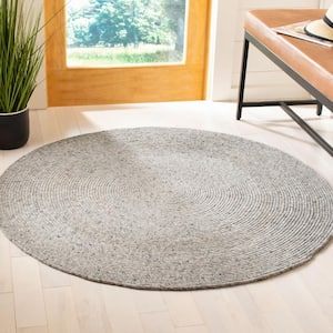 Braided Light Gray 4 ft. x 4 ft. Round Solid Speckled Area Rug