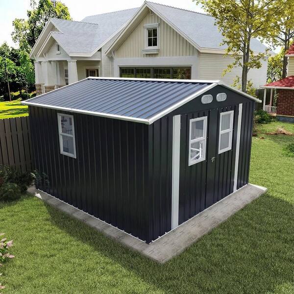 Dark Gray 7.3 ft. W x 7.3 ft. D Metal Outdoor Storage Shed with 4