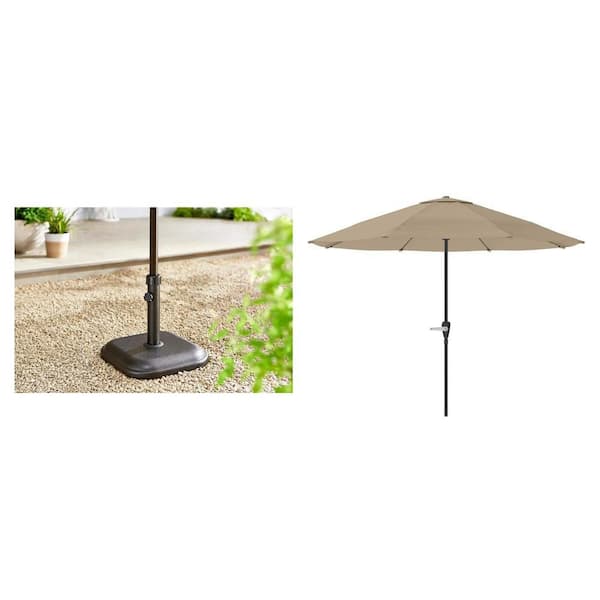 9 ft. Aluminum Outdoor Patio Umbrella (Sand) and 26 lbs. Concrete Umbrella Base (Black) Combo