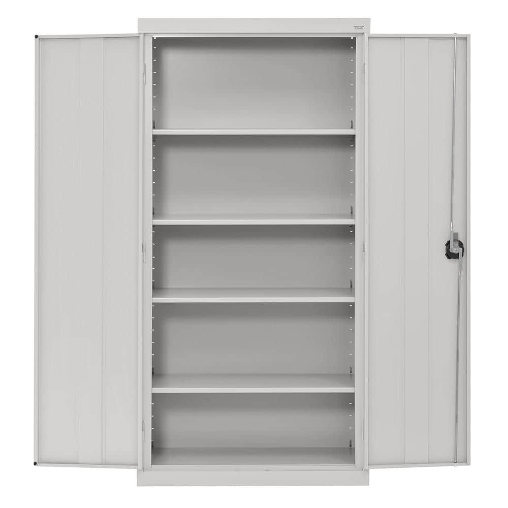 Dove Gray Steel Freestanding Lockable Office Cabinet with Adjustable Shelving