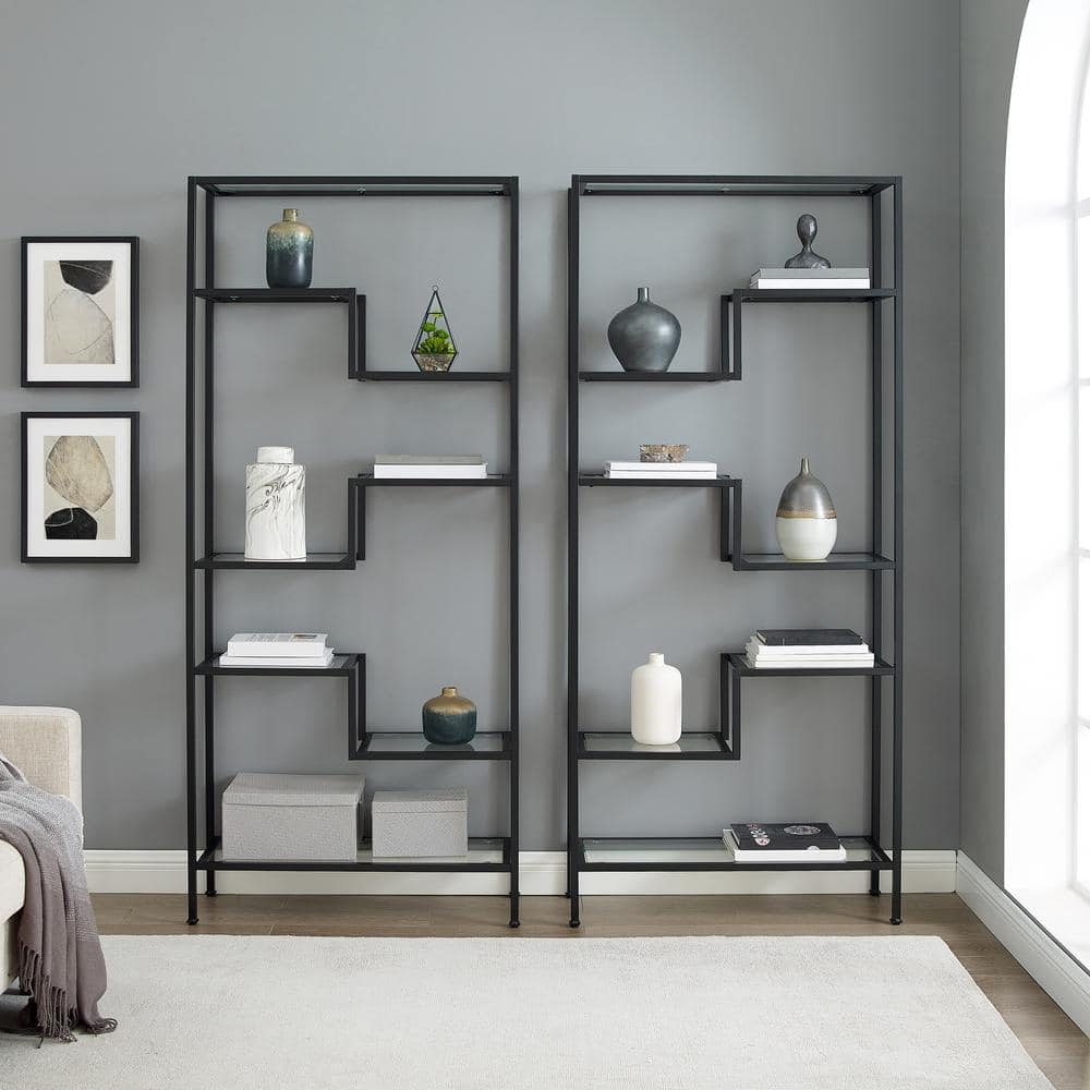 Sloane 83'' Matte Black Modern Glass Etagere