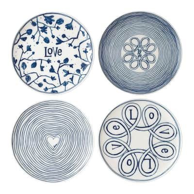 Blue Love Mixed Pattern 8 in. Blue and White Accent Plates (Set of 4)