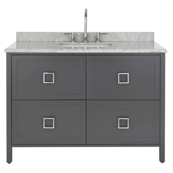 Home Decorators Collection Drexel 48 in. W Vanity in Charcoal with Natural Marble Vanity Top in Natural with White Sink