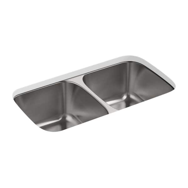 KOHLER Ballad 32 in. Undermount 50/50 Double Bowl 18 Gauge Stainless Steel Kitchen Sink