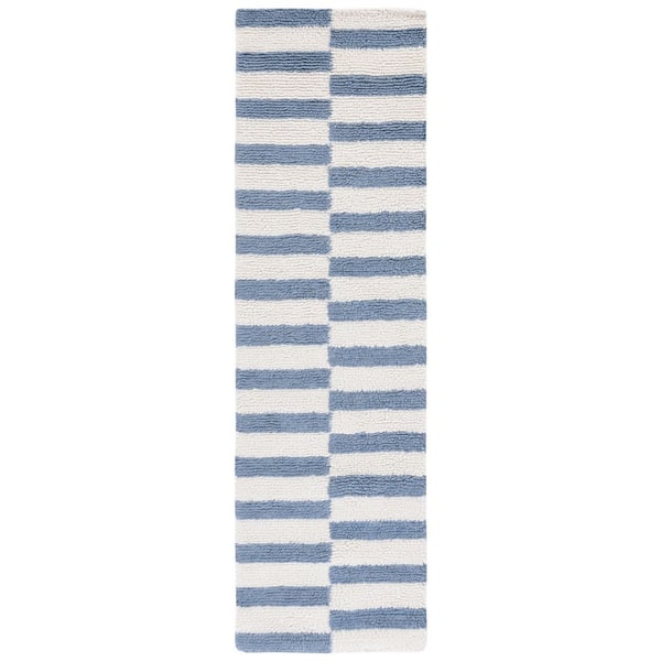 Vermont 2 ft. x 8 ft. Ivory/Blue Check Runner Rug