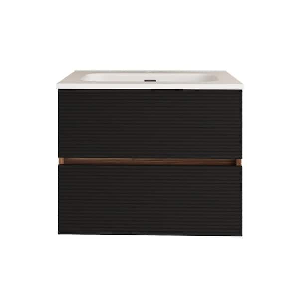 24 in. W x 18 in. D x 20 in. H Single Sink Wall Mounted Bath Vanity in Brown with White Ceramic Top