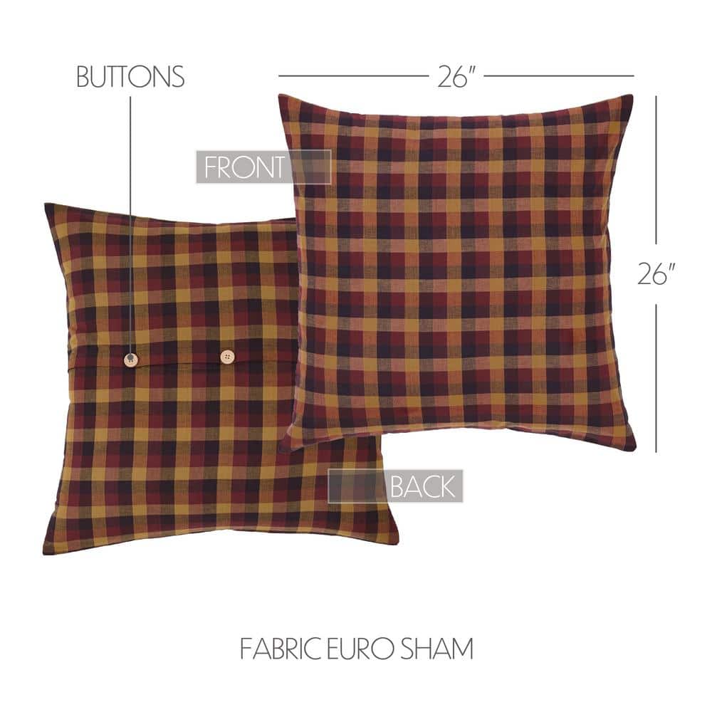 Heritage Farms Burgundy Mustard Black Cotton Euro Sham