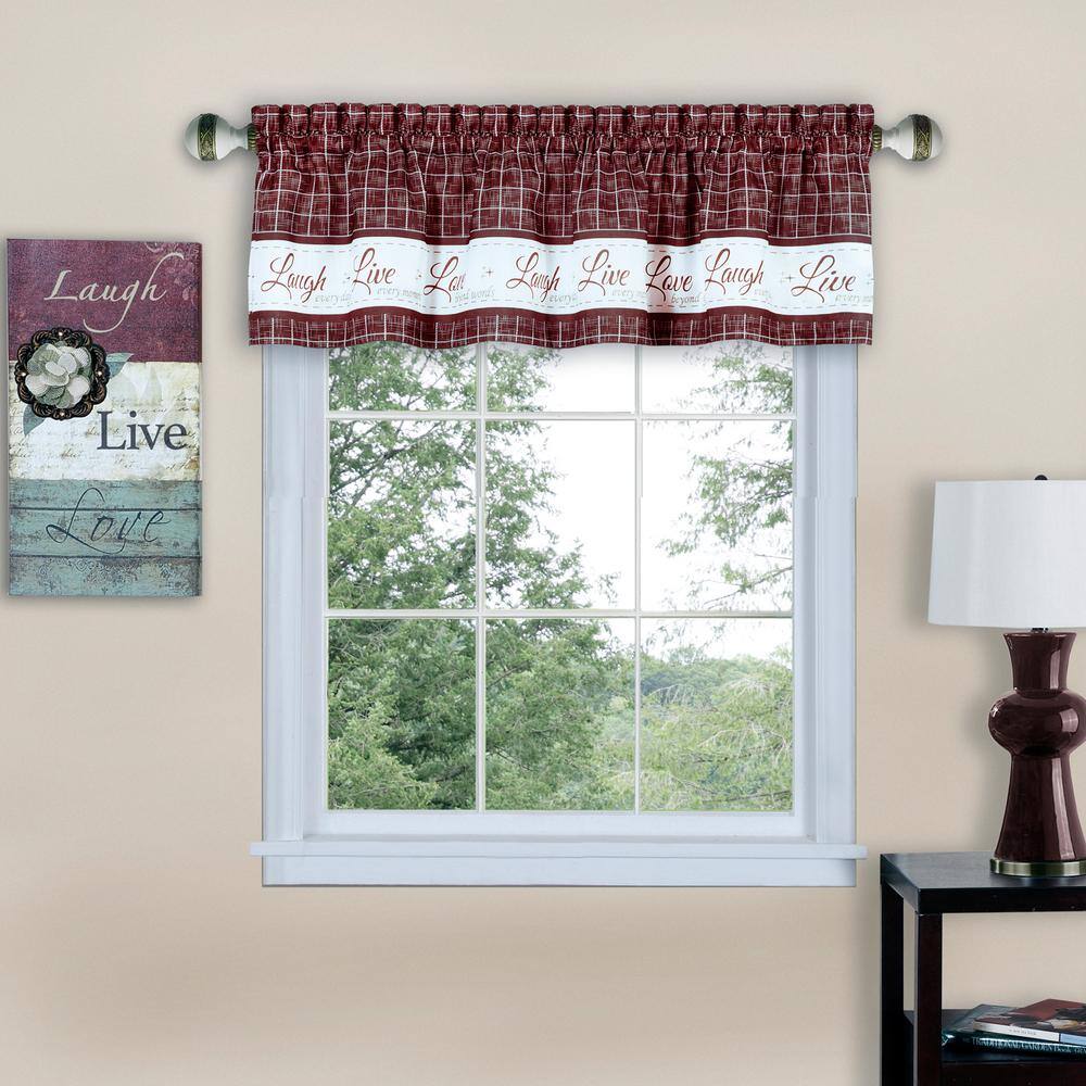 Burgundy Live Love Laugh Polyester Rod Pocket Valance