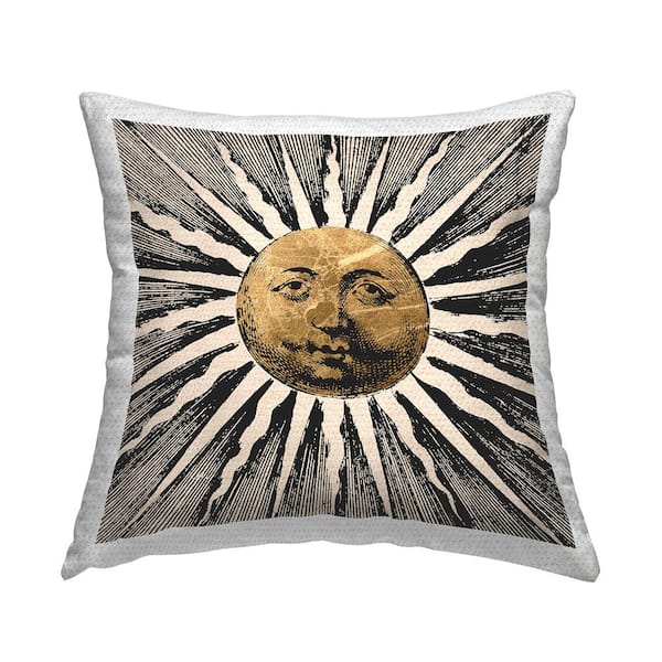 Stupell Industries Detailed Sun Face Gold Square Outdoor Throw Pillow