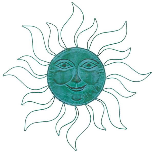 30 in. x  30 in. Metal Teal Indoor Outdoor Sun Wall Decor with Wire Frame