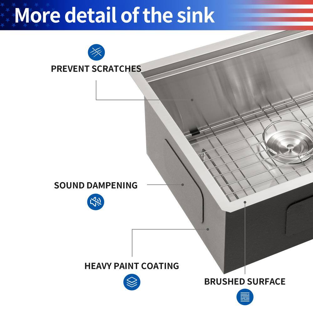 32'' Stainless Steel Undermount Single Bowl Kitchen Sink with Accessories
