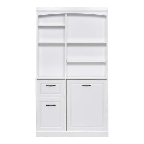39 in. W x 16 in. D x 71 in. H White Linen Cabinet Tall Bathroom Storage Linen Cabinet with Adjustable Shelf and Drawers