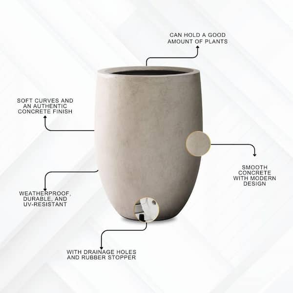 21.7"H Weathered Concrete Tall Planter with Drainage Plug for Outdoor Indoor Garden
