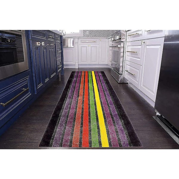 Unbranded Stripes Abstract Rainbow Cut to Size Multicolor 26 " Width x Your Choice Length Custom Size Slip Resistant Runner Rug