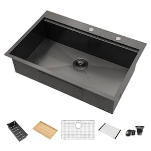 Gunmetal Black 16-Gauge Stainless Steel 30 in. Single Bowl Drop-In Topmount Kitchen Sink