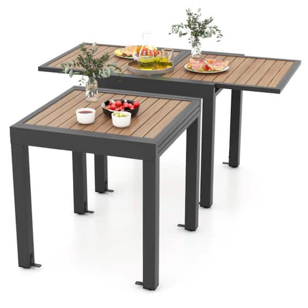 31.5-63 in. Expandable Brown Aluminum Outdoor Dining Table with Extension Rectangular Patio Table for 4-6 People