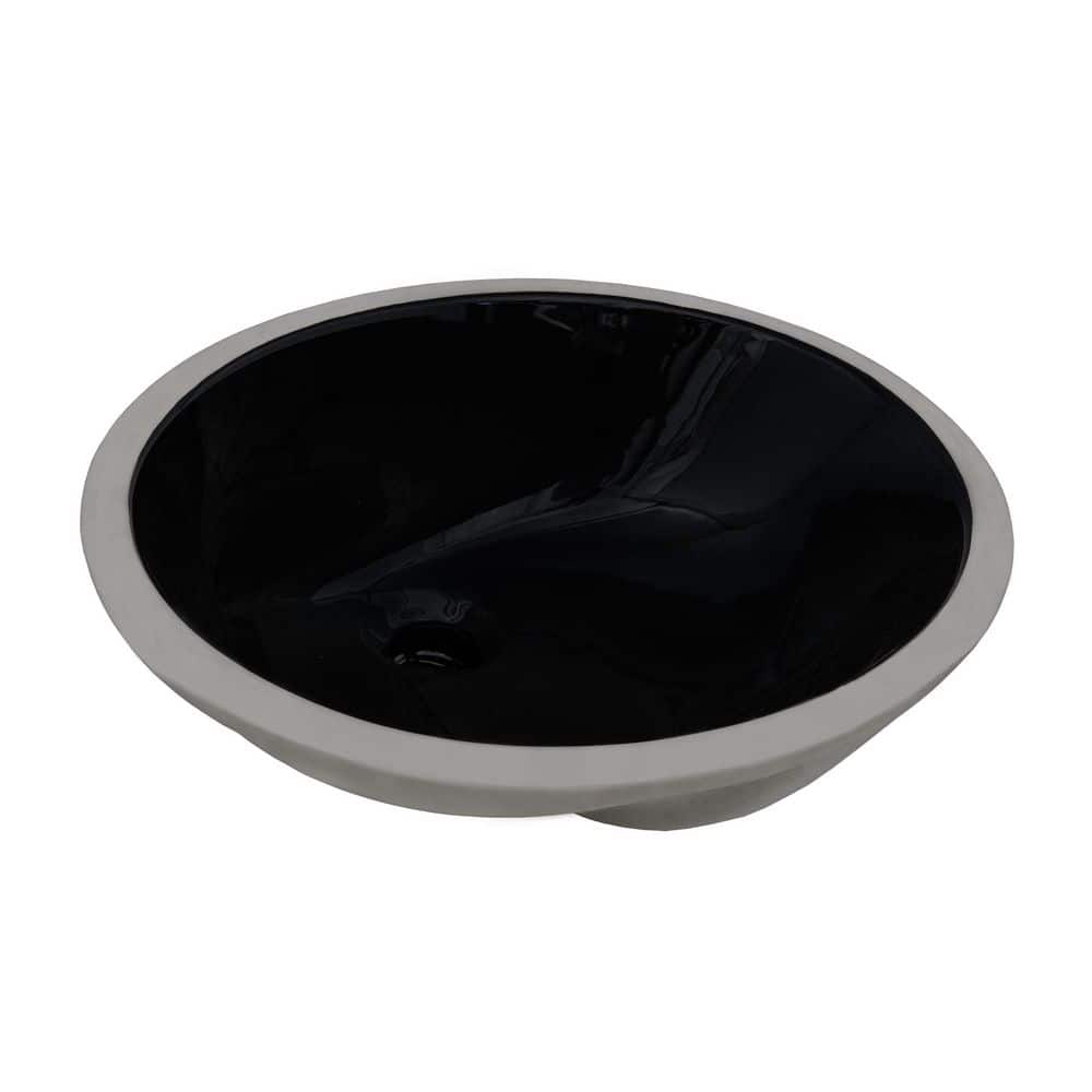 Black Oval Ceramic Undermount Bathroom Sink with Overflow