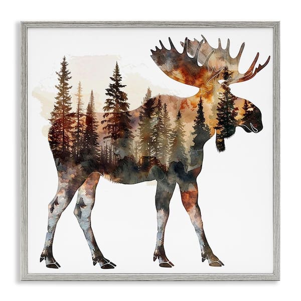 Stupell Industries Moose Forest Silhouette by LSR Design Studio Gray Framed Animal Giclee Art Print 17 in. x 17 in.