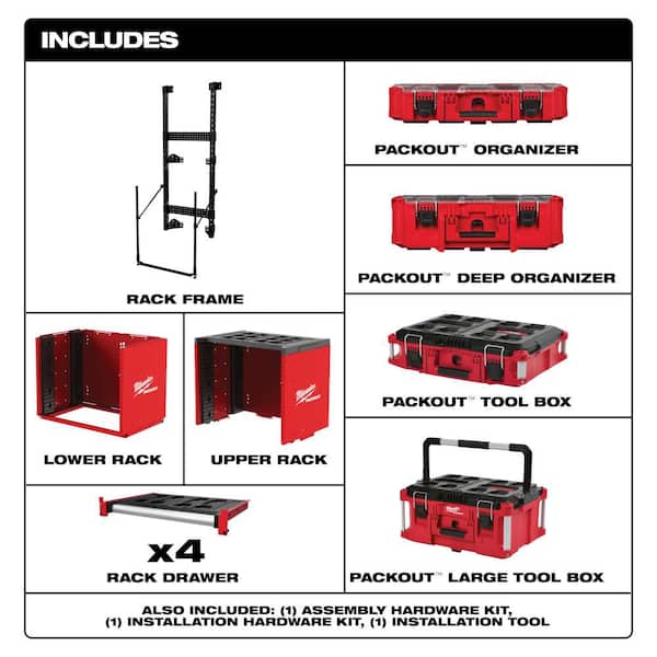Milwaukee PACKOUT Rack Kit with PACKOUT Tool Box Set (4-Piece) 48-21 ...