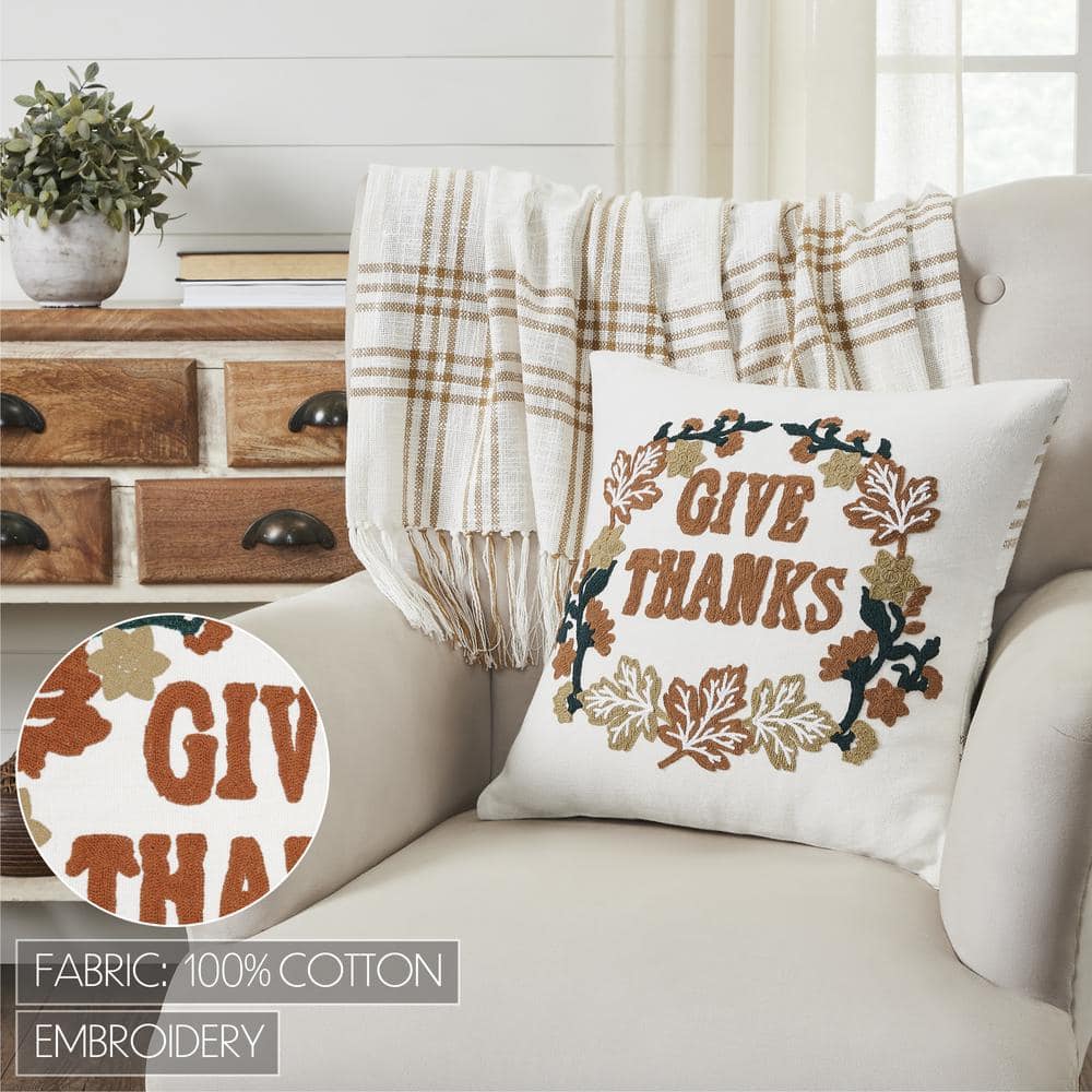 18x18 Wheat Plaid Embroidered Thanksgiving Pillow