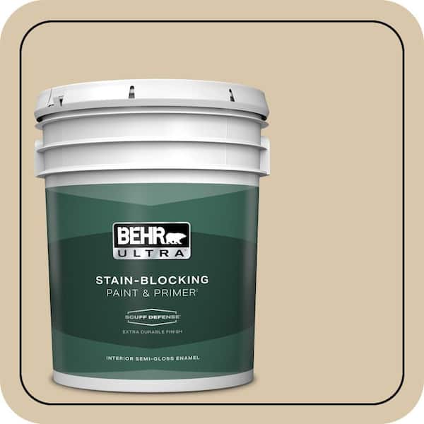 BEHR ULTRA 5 gal. #ECC-54-1 New Khaki Extra Durable Semi-Gloss Enamel Interior Paint & Primer