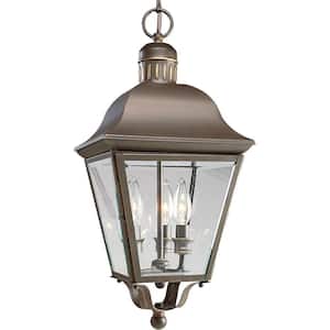 Andover Collection 3-Light Antique Bronze Clear Beveled Glass Farmhouse Outdoor Hanging Lantern Light