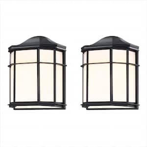 9.8 in. Retro Textured Black Outdoor Hardwired Wall Lantern Scone (2-Pack)