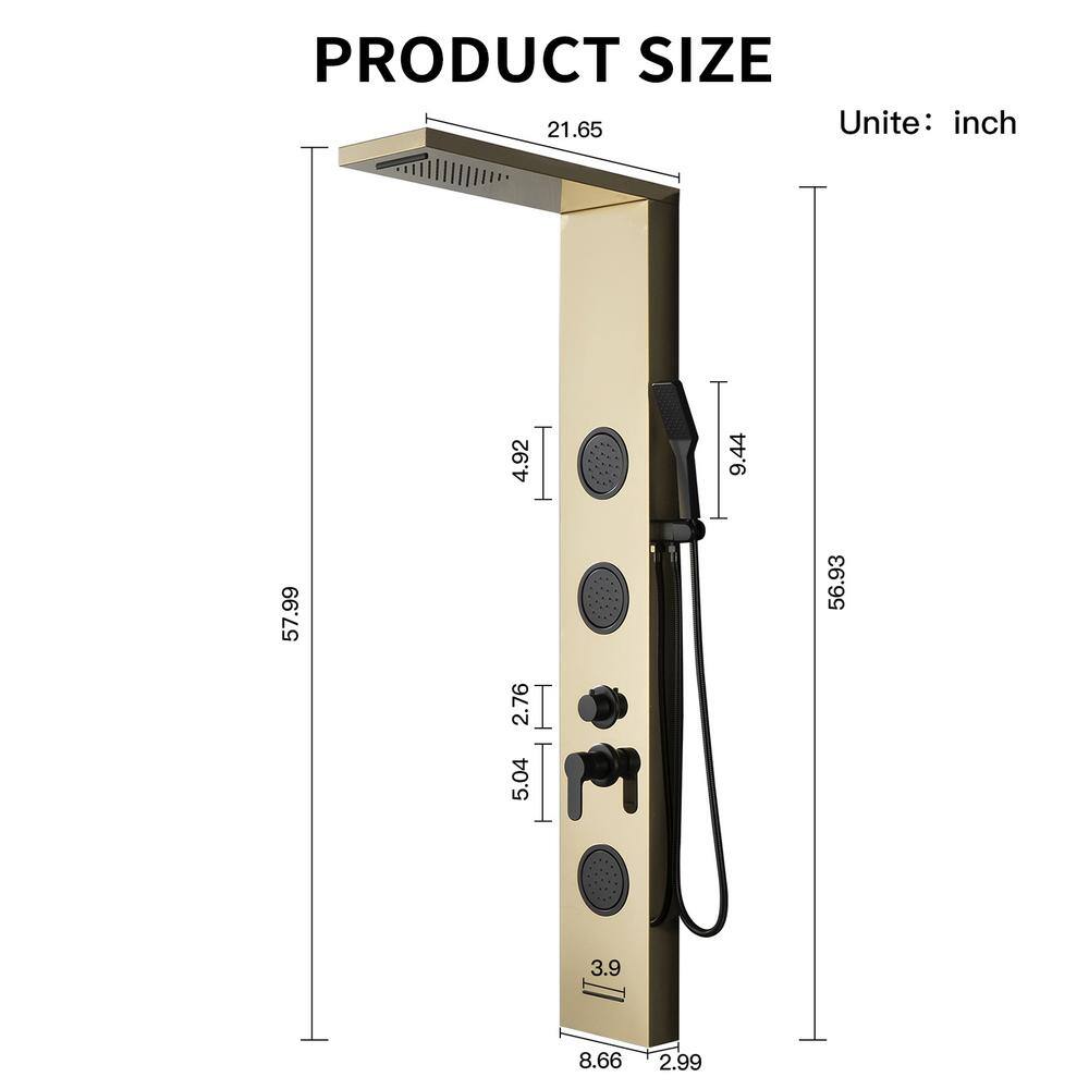 Black Gold Thermostatic Shower Panel with Body Jets