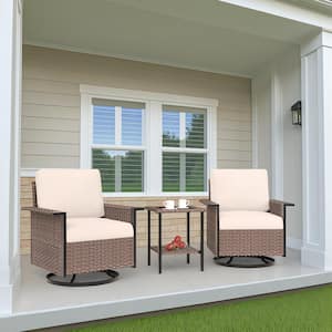 Nyajiah 3-Piece Wicker Patio Conversation Set with Beige Cushions