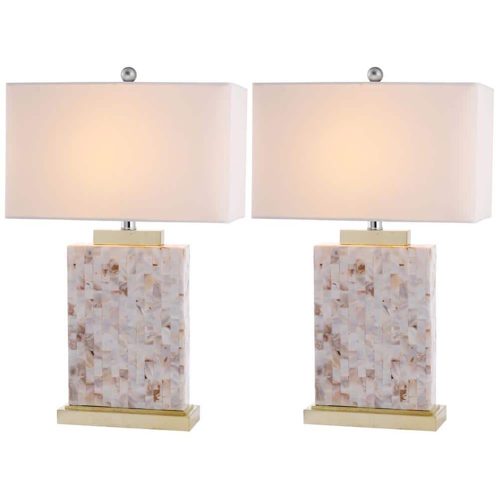 Tory 25" Cream Shell and Gold Table Lamp Set with White Shade