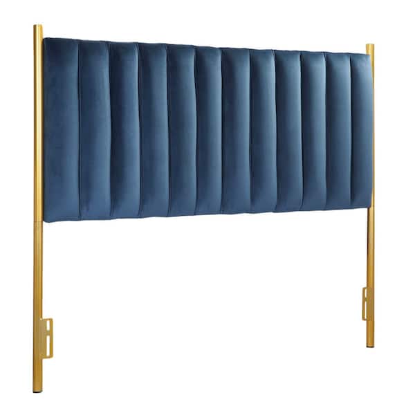 Lumisource Chloe Queen Headboard in Blue Velvet and Gold Metal