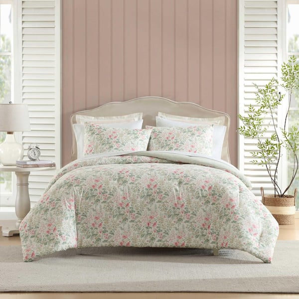 Arden Floral 7-Piece Pink/Sage Green Polyester Full/Queen Comforter Set