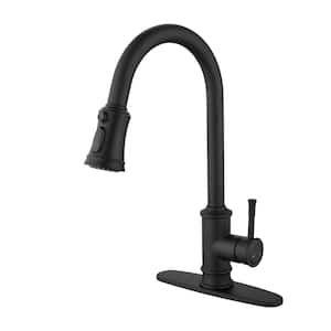 Single Handle Deck Mount Standard Kitchen Faucet with Pull Out Spray in Black