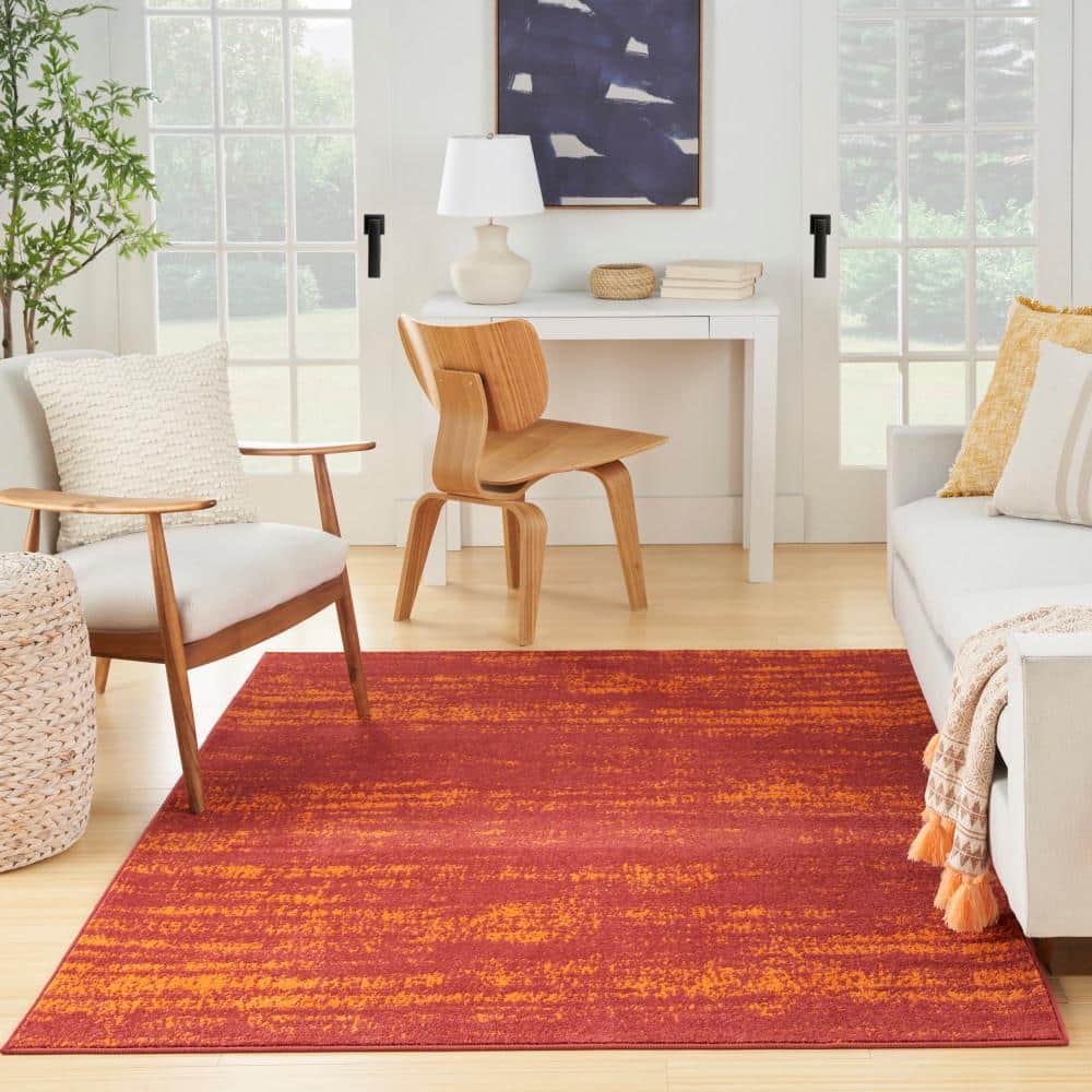 Reversible Abstract Red Synthetic 5' x 7' Easy Care Rug