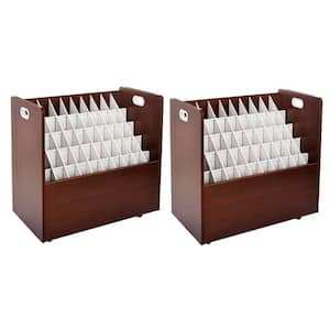 50-Compartment Mahogany Mobile Wood Roll File Storage Organizer (2-Pack)