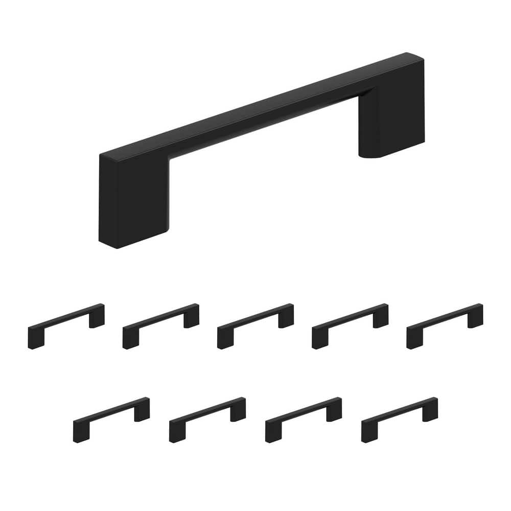 Matte Black Modern Bar Cabinet Pulls with Mounting Hardware, 10 Pack