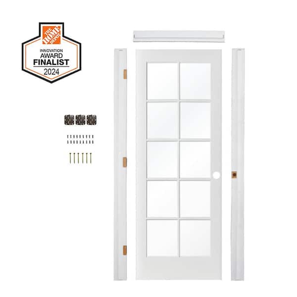 DIY RTA Kit 32 in. x 80 in. 10-Lite Left-Hand Clear Glass Solid Core MDF Primed Single Ready To Assemble Interior Door