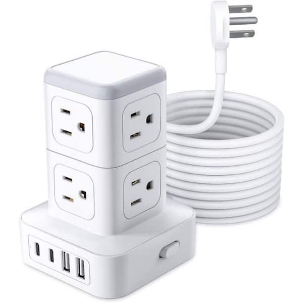 8-Outlets Tower Surge Protection with 4 USB Port, 10 ft. Cord and Desk Mountable in White