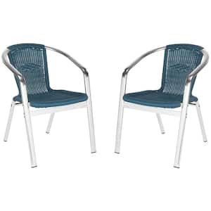 Wrangell Teal Stackable Aluminum/Wicker Outdoor Dining Chair (2-Pack)
