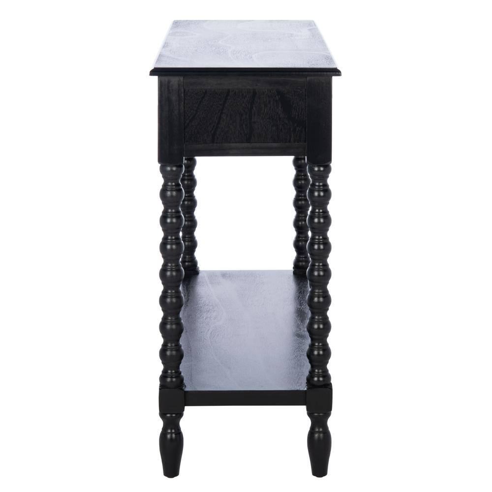 Athena Farmhouse Charm Black Wood Console Table with Storage
